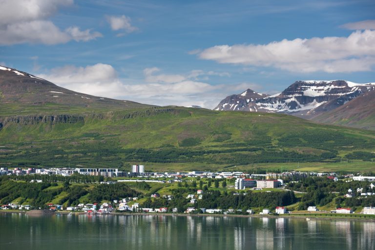 Beautiful Akureyri city in Iceland in Summer